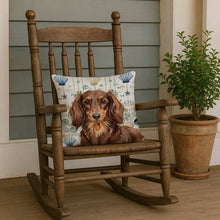 Load image into Gallery viewer, Longhaired Chocolate and Tan Dachshund Coastal Sea Glass Throw Pillow
