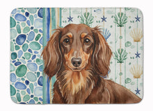 Load image into Gallery viewer, Longhaired Chocolate and Tan Dachshund Coastal Sea Glass Memory Foam Kitchen Mat
