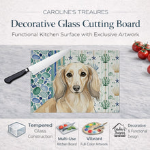 Load image into Gallery viewer, Longhaired Cream Dachshund Coastal Sea Glass Glass Cutting Board