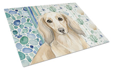 Load image into Gallery viewer, Longhaired Cream Dachshund Coastal Sea Glass Glass Cutting Board