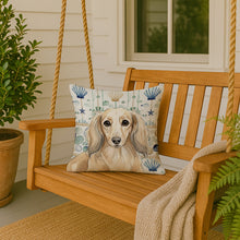 Load image into Gallery viewer, Longhaired Cream Dachshund Coastal Sea Glass Throw Pillow