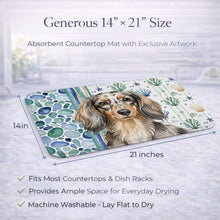 Load image into Gallery viewer, Longhaired Dapple Dachshund Coastal Sea Glass Dish Drying Mat