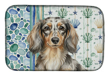 Load image into Gallery viewer, Longhaired Dapple Dachshund Coastal Sea Glass Dish Drying Mat