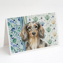Load image into Gallery viewer, Longhaired Dapple Dachshund Coastal Sea Glass Greeting Cards Pack of 8