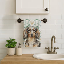 Load image into Gallery viewer, Longhaired Dapple Dachshund Coastal Sea Glass Kitchen Towel