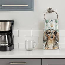 Load image into Gallery viewer, Longhaired Dapple Dachshund Coastal Sea Glass Kitchen Towel