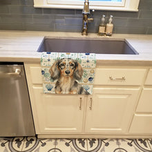 Load image into Gallery viewer, Longhaired Dapple Dachshund Coastal Sea Glass Kitchen Towel