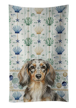 Load image into Gallery viewer, Longhaired Dapple Dachshund Coastal Sea Glass Kitchen Towel