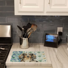 Load image into Gallery viewer, Longhaired Dapple Dachshund Coastal Sea Glass Glass Cutting Board