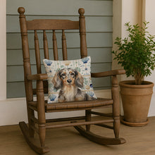 Load image into Gallery viewer, Longhaired Dapple Dachshund Coastal Sea Glass Throw Pillow