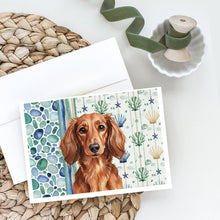 Load image into Gallery viewer, Longhaired Red Dachshund Coastal Sea Glass Greeting Cards Pack of 8
