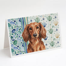 Load image into Gallery viewer, Longhaired Red Dachshund Coastal Sea Glass Greeting Cards Pack of 8