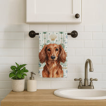 Load image into Gallery viewer, Longhaired Red Dachshund Coastal Sea Glass Kitchen Towel
