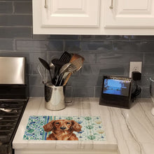Load image into Gallery viewer, Longhaired Red Dachshund Coastal Sea Glass Glass Cutting Board