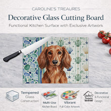 Load image into Gallery viewer, Longhaired Red Dachshund Coastal Sea Glass Glass Cutting Board