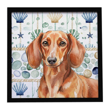 Load image into Gallery viewer, Red Brown Dachshund Coastal Sea Glass Framed Metal Print