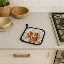 Load image into Gallery viewer, Red Brown Dachshund Coastal Sea Glass Pair of Pot Holders