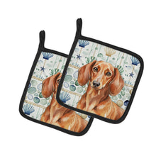 Load image into Gallery viewer, Red Brown Dachshund Coastal Sea Glass Pair of Pot Holders