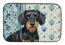 Load image into Gallery viewer, Wirehaired Black and Tan Dachshund Coastal Sea Glass Dish Drying Mat
