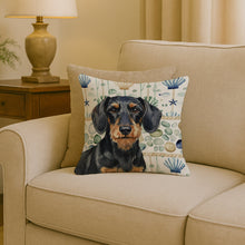 Load image into Gallery viewer, Wirehaired Black and Tan Dachshund Coastal Sea Glass Throw Pillow