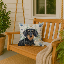 Load image into Gallery viewer, Wirehaired Black and Tan Dachshund Coastal Sea Glass Throw Pillow