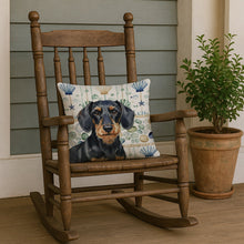 Load image into Gallery viewer, Wirehaired Black and Tan Dachshund Coastal Sea Glass Throw Pillow