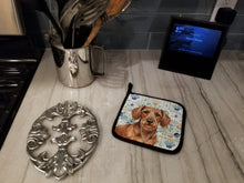 Load image into Gallery viewer, Wirehaired Red Dachshund Coastal Sea Glass Pair of Pot Holders