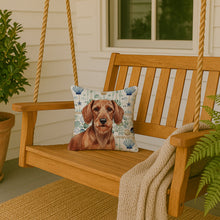 Load image into Gallery viewer, Wirehaired Red Dachshund Coastal Sea Glass Throw Pillow