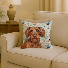 Load image into Gallery viewer, Wirehaired Red Dachshund Coastal Sea Glass Throw Pillow