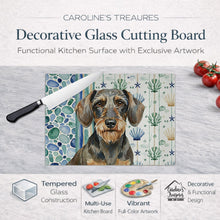 Load image into Gallery viewer, Wirehaired Wild Boar Dachshund Coastal Sea Glass Glass Cutting Board