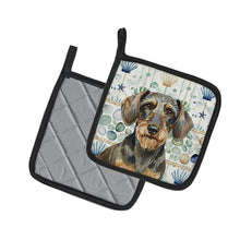 Load image into Gallery viewer, Wirehaired Wild Boar Dachshund Coastal Sea Glass Pair of Pot Holders
