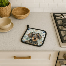Load image into Gallery viewer, Wirehaired Wild Boar Dachshund Coastal Sea Glass Pair of Pot Holders