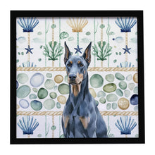 Load image into Gallery viewer, Blue Doberman Pinscher Coastal Sea Glass Framed Metal Print