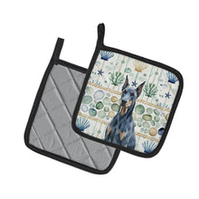Load image into Gallery viewer, Blue Doberman Pinscher Coastal Sea Glass Pair of Pot Holders