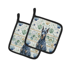 Load image into Gallery viewer, Blue Doberman Pinscher Coastal Sea Glass Pair of Pot Holders