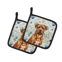 Load image into Gallery viewer, Mahogany Dogue de Bordeaux Coastal Sea Glass Pair of Pot Holders