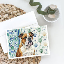 Load image into Gallery viewer, Brindle and White English Bulldog Coastal Sea Glass Greeting Cards Pack of 8