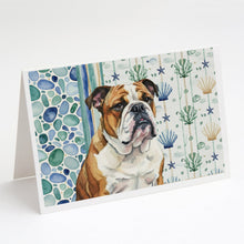 Load image into Gallery viewer, Brindle and White English Bulldog Coastal Sea Glass Greeting Cards Pack of 8