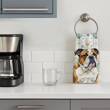 Load image into Gallery viewer, Brindle and White English Bulldog Coastal Sea Glass Kitchen Towel