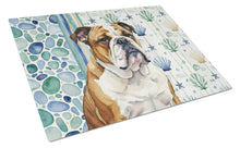 Load image into Gallery viewer, Brindle and White English Bulldog Coastal Sea Glass Glass Cutting Board