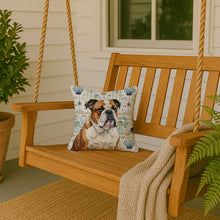 Load image into Gallery viewer, Brindle and White English Bulldog Coastal Sea Glass Throw Pillow