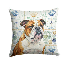 Load image into Gallery viewer, Brindle and White English Bulldog Coastal Sea Glass Throw Pillow