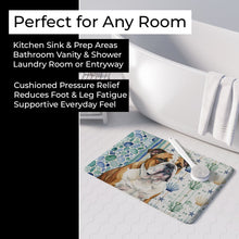 Load image into Gallery viewer, Brindle and White English Bulldog Coastal Sea Glass Memory Foam Kitchen Mat