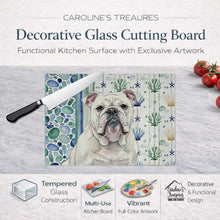 Load image into Gallery viewer, White English Bulldog Coastal Sea Glass Glass Cutting Board