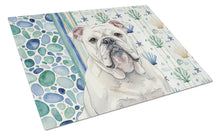 Load image into Gallery viewer, White English Bulldog Coastal Sea Glass Glass Cutting Board