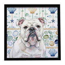 Load image into Gallery viewer, White English Bulldog Coastal Sea Glass Framed Metal Print