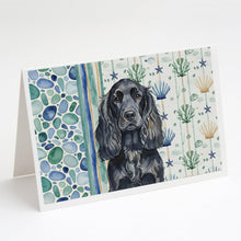 Load image into Gallery viewer, Black English Cocker Spaniel Coastal Sea Glass Greeting Cards Pack of 8