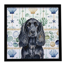Load image into Gallery viewer, Black English Cocker Spaniel Coastal Sea Glass Framed Metal Print