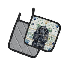 Load image into Gallery viewer, Black English Cocker Spaniel Coastal Sea Glass Pair of Pot Holders