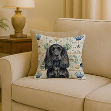 Load image into Gallery viewer, Black English Cocker Spaniel Coastal Sea Glass Throw Pillow